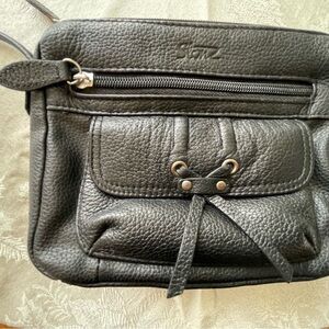 Black Pebbled Leather Front-Pocket Crossbody